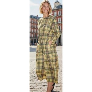 NWT Zara Yellow Plaid Long Sleeve Dress M